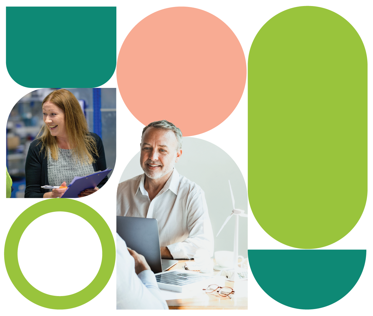 Abstract geometric design combined with rooftop solar panels and data analysis visuals, representing energy analysis and planning for decarbonisation strategies.